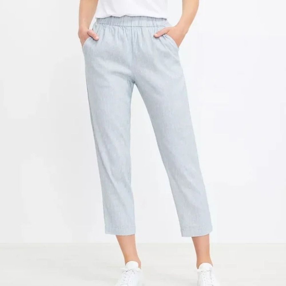 Lou & Grey Crosshatch Softstretch Linen Pants Size Medium EUC (Light Blue)